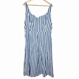 Old Navy Striped Midi Dress Blue White Womens 3X Nautical Preppy Fisherman Linen